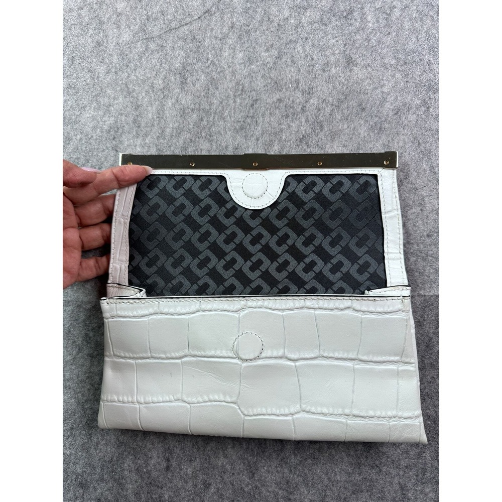 Diane von Furstenberg DVF White Croc Embossed Leather Bar Clutch Bag - Picture 2 of 8
